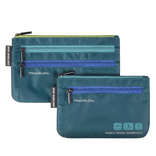 Travelon World Travel Essentials Set of 2 Currency and Passport Organizers - color: Peacock Teal