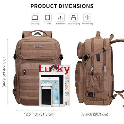 WITZMAN Canvas Travel Backpack for Men Multiple Pockets Fit 16 inch Laptop Backpack Carry-on Airline Approved(A8025 Brown) - color: Brown