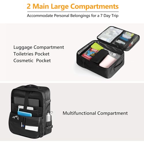 SUOCO Travel Backpack with Vacuum Bag, 70L Seal Compression Air Vac Back Pack with Travel Pump, Carry On Suitcase Luggage Flight Approved for Men Women Personal Item, Black