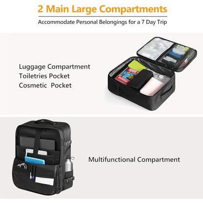 SUOCO Travel Backpack with Vacuum Bag, 70L Seal Compression Air Vac Back Pack with Travel Pump, Carry On Suitcase Luggage Flight Approved for Men Women Personal Item, Black