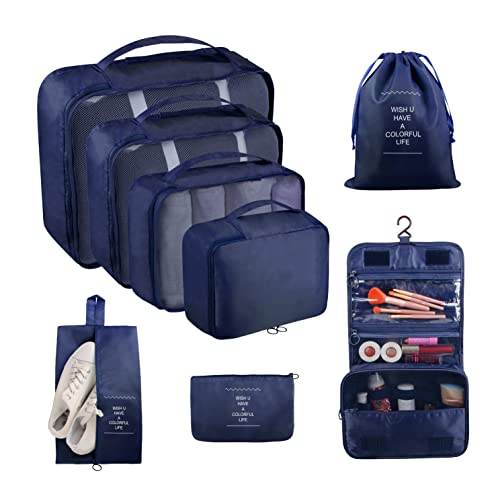 Packing Cubes, 8 Pcs Travel Packing Organizers for Suitcases, Large Capacity Travel Luggage Organizers Set includes 8 Storage Bags, Travel Essentials for Women or Men (Navy Blue) - color: Navy Blue