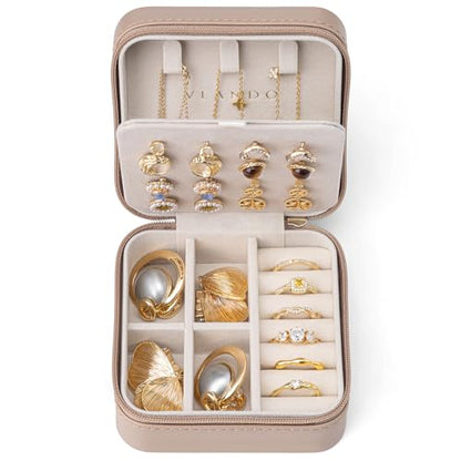 VLANDO Bridesmaid Proposal Gifts - Travel Jewelry Case, Small Travel Jewelry Organizer Box for Girls Women - Toffee - color: Toffee