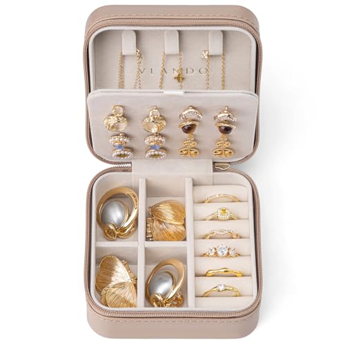 VLANDO Bridesmaid Proposal Gifts - Travel Jewelry Case, Small Travel Jewelry Organizer Box for Girls Women - Toffee - color: Toffee