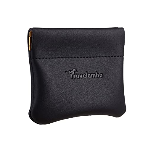 Travelambo Leather Squeeze Coin Purse Pouch Change Holder For Men & Women - color: 01 Vintage Black