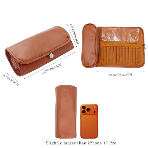 Travel Makeup Organizer, Foldable Roll-Up Cosmetic Storage Bag for Women (Brown) - color: Brown