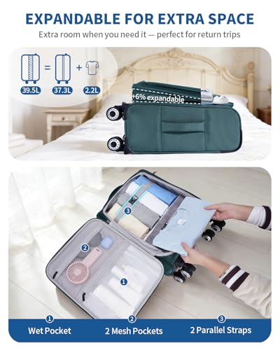ECOHUB Carry On Luggage Airline Approved, 21 Inch Height Softside Carry On Suitcase with Spring Shock-Absorbing Spinner Wheels, Lightweight Travel Luggage with TSA Lock, Fits 22x14x9 Carry-On Bag - color: Turquoise