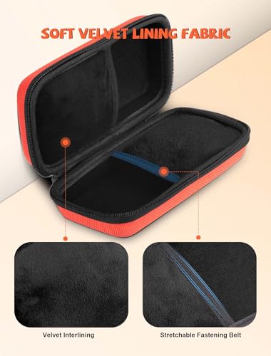 Double Glasses Case Hard Shell, Orange Dual Sunglasses Organizer with Zipper and Cleaning Cloth, Shockproof Travel Eyewear Storage Case for Car