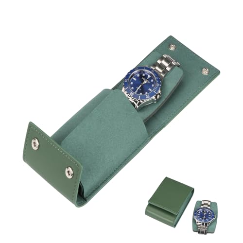 Leather Watch Pouch - Travel Watch Case with Velvet Lining, Protective Storage for Both Men and Women | Christmas Gift for Business Travel and Office Occasions (Single Watch Box) - color: green, size: Square shape