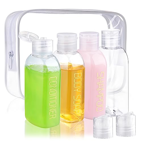 Cosywell Leakproof Squeeze Bottles Travel Kit - 4pc 3.4 oz TSA Approved for Shampoo, Conditioner and Toiletries - color: A-3.4oz-Clear-3label1blank