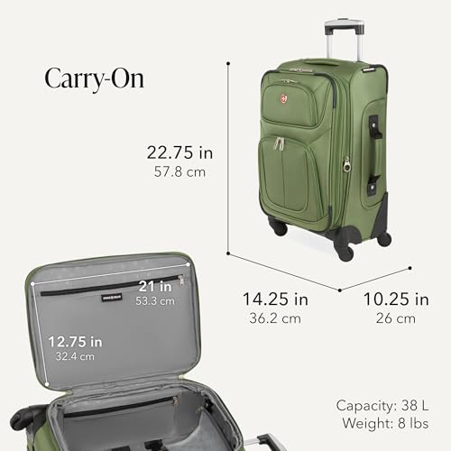 SWISSGEAR Sion Softside Expandable Spinner Luggage Durable Lightweight Travel Suitcase, Evergreen, 3-Piece Set (Carry-On/Medium/Large) - color: Evergreen, size: 3-Piece Set (Carry-On/Medium/Large)