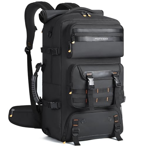 Ponhog Travel Backpack for Men, 50L Carry On Flight Approved Convertible Duffle Bag with Shoe Compartment, 17 inch Laptop Luggage with USB Charging Port for Weekender Hiking, Black - color: Black