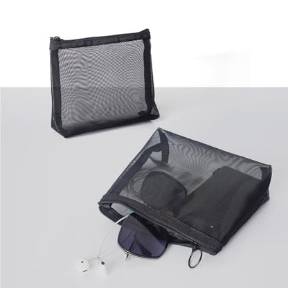 patu Widened Zipper Mesh Bags, Size M, 7" x 5.5" x 2", 5 Pieces, Beauty Makeup Cosmetic Accessories Organizer, Travel Toiletry Kit Set Storage Pouch, Black - size: M, Widened (7" x 5.5" x 2", 5 pcs)