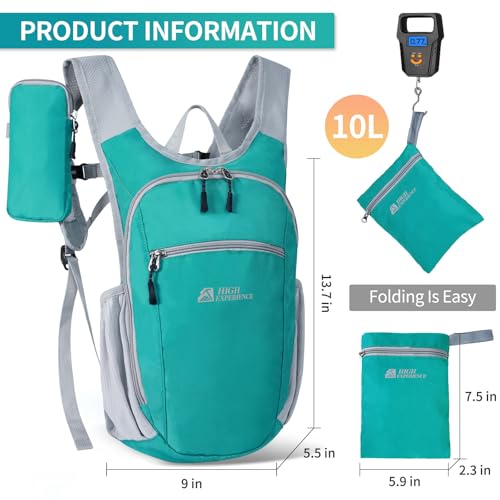 Hiking Backpack 10L/15L Small Daypack Lightweight Packable Travel Foldable Water Resistan for Women Men (Lake Green, 10L) - color: Lake Green, size: 10L