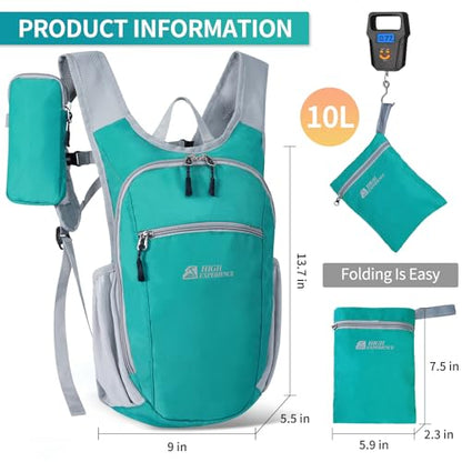 Hiking Backpack 10L/15L Small Daypack Lightweight Packable Travel Foldable Water Resistan for Women Men (Lake Green, 10L) - color: Lake Green, size: 10L