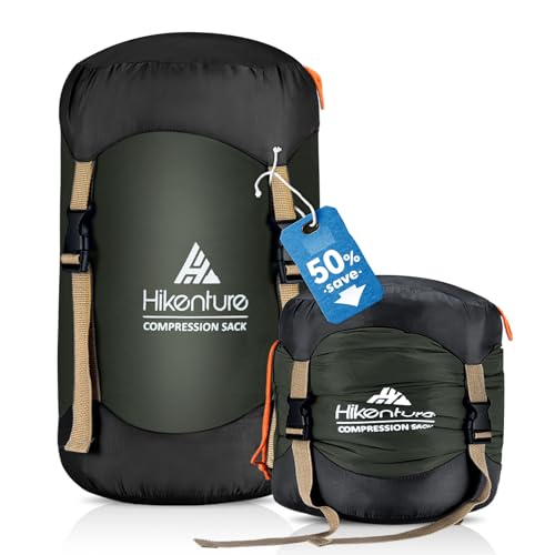 Hikenture Compression Sack for Sleeping Bag, Upgrade Anti-Tear Nylon Sleeping Bag Stuff Sack, 10L/14L/20L/30L Water-Resistant Compression Bag, Storage Bag - color: Dark Green, size: 30L