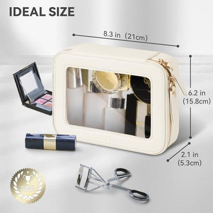 Prite Clear Makeup Bag Cosmetic Organizer Case Waterproof Travel Toiletry Bag Skincare Pouch with Golden Zipper(Beige) - color: Beige, size: Standard - Single Layer