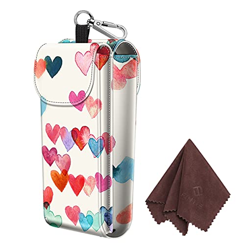 FINTIE Double Glasses Case with Carabiner Hook, Portable Vegan Leather Eyeglass Case Anti-scratch Sunglasses Pouch - color: Raining Hearts