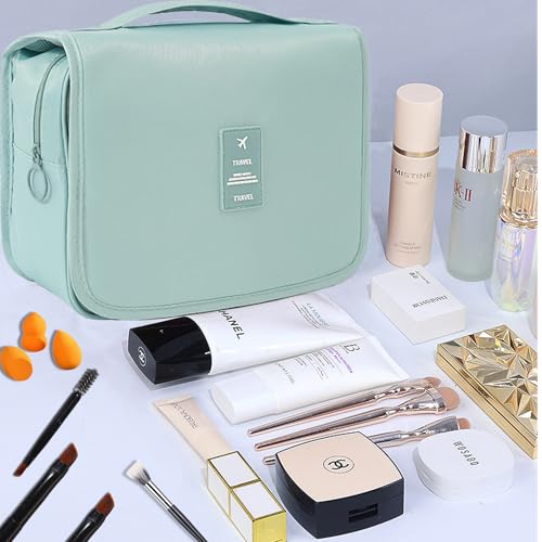 L&FY Hanging Travel Toiletry Bag Women's Cosmetic Organizer Makeup Pouch Men's Shaving Kits With Handle(Lake Blue) - color: Lake Blue, size: Compact Size