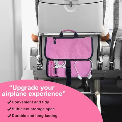 Airplane Seat Storage Pocket, International Travel Essentials,Airplane Pocket Organizer, Airplane Travel Accessories,Removable Toiletry Bag Designed (pink) - color: pink