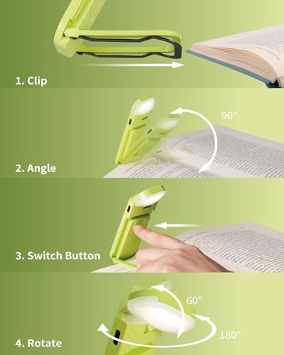 HEMONNKAM Book Reading Light, Rechargeable Clip on Booklight, Eye Caring 3 Color Temperatures & 5 Brightness Levels, Night Use for Bed, Long Lasting, Reading at Night in Bed, Apple Green - color: Apple Green