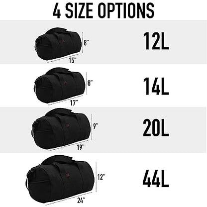 Rothco Heavy-Duty Canvas Shoulder Duffle Bag - Rugged Travel Gym Gear Equipment Bag - color: Black, size: 15 Inches