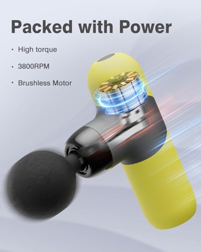 Morelax Mini Massage Gun Portable Deep Tissue Muscle Percussion Massager, Electric Handheld Sport Massager with 6 Massage Heads 4 Speed, Best Gift (Yellow) - color: Yellow