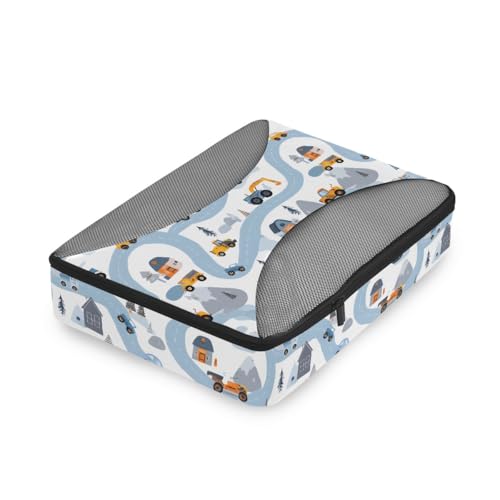 Blue Road Vehicle Compression Packing Cubes for Travel Luggage Suitcase Packing Organizers Bags Carry On Lightweight 4 Set