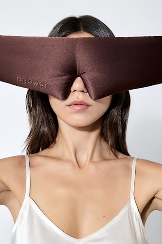 DROWSY Silk Sleep Mask - Face-Hugging, Padded Cocoon for Luxury Sleep in Total Darkness - 100% Pure Mulberry Silk (Cocoa Glow) - color: Chocolate, size: 1 Count (Pack of 1)
