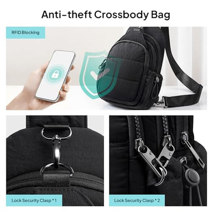 TOPEAST Sling Bag for Women, Anti-Theft Crossbody Bag with RFID Blocking & Water Bottle Holder for Travel, Water-resistant - color: Black