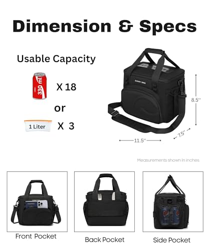SUNNY BIRD 12L Large Insulated Lunch Bag, Leakproof and Foldable Lunch Cooler Box for Women Adult and Men, Fits 18 Cans (Black 01) - color: Black 01