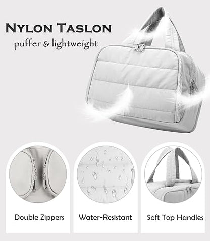 Travel Toiletry Bag for Women, Large Wide-open Puffy Cosmetic Makeup Bag with Wet-Dry Separation, Multi-Pocket Organizer with Carry Handle for Toiletries, Cosmetics, Essentials, Light Grey - color: Light Grey