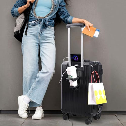 Carry-on Luggage with Cup Holder & USB Charging Port, Hard Side Luggage with Spinner Wheels, Lightweight Luggage for Travel, Business (Black, Carry-On 20-Inch) - color: Black