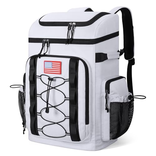 Maelstrom Backpack Cooler,Soft Lightweight Leakproof Cooler Backpack,Men Women 35/50 Can Insulated Cooler Bag,Keeps Hot/Cold for Up to 16 Hours,Perfect for Camping, Beach - color: White, size: 50 Can