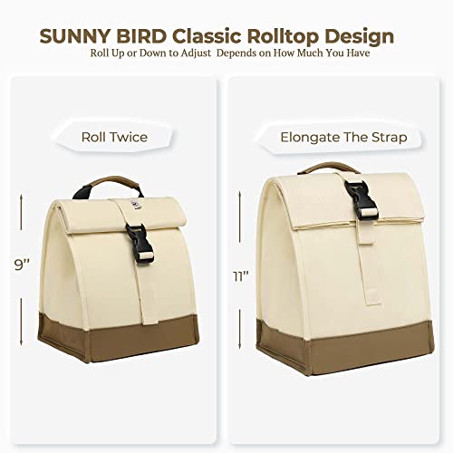 SUNNY BIRD Insulated Lunch Bag Rolltop Lunch Box Medium Lunch Cooler Tote for Women, Girls, Teens and Adults (White) - color: White