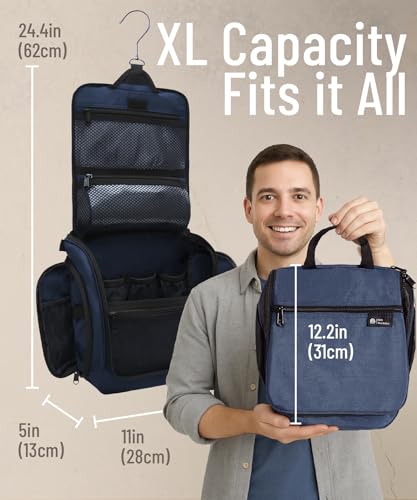 D&D Wanderlust D&D Hanging Travel Toiletry Bag for Men and Women – Cosmetics, Makeup and Toiletries Organizer Kit with 10 Compartments - color: Oxford Blue