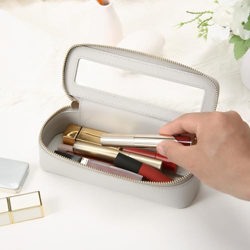 Aveniee Clear Makeup Brush Bag, Slim Brush Holder Cosmetic Case, Small Travel Toiletry Bag for Women, Thin Make up Bags with Zippers, Cute Travel Essentials Srorage Bag.Grey - color: Grey, style: Slim Elegance