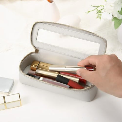 Aveniee Clear Makeup Brush Bag, Slim Brush Holder Cosmetic Case, Small Travel Toiletry Bag for Women, Thin Make up Bags with Zippers, Cute Travel Essentials Srorage Bag.Grey - color: Grey, style: Slim Elegance