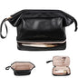 Abiudeng Large Capacity Makeup Bag Ladies Cosmetic Bag Travel Bag with Compartments Portable PU Leather Travel Makeup Bag with Handle - color: Black