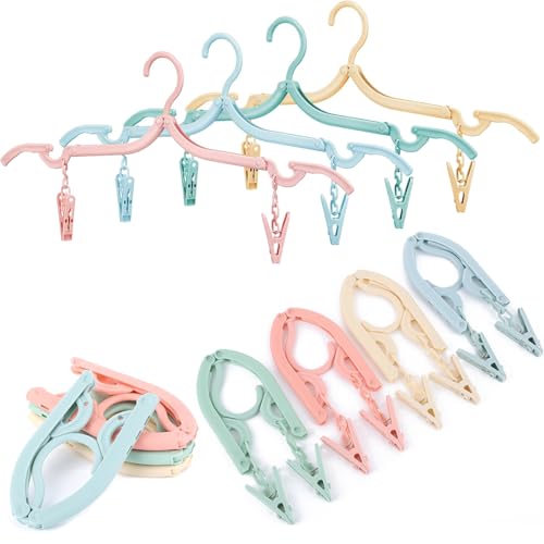 12 Pcs Foldable Travel Hangers with Clips, Plastic Hanger Folding Clothes Hangers Space Saving Clothes Hangers - Coat Hangers for Cruise Business Trip Travel - color: Light Color 12pcs With Clip