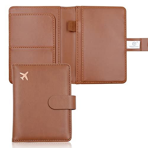 Melsbrinna Premium Leather Passport Holder Covers Case, Waterproof Rfid Blocking Travel Wallet Passport Holder with Pen Holder, Cute Passport Book for Women/Men - color: AP-Coffee color