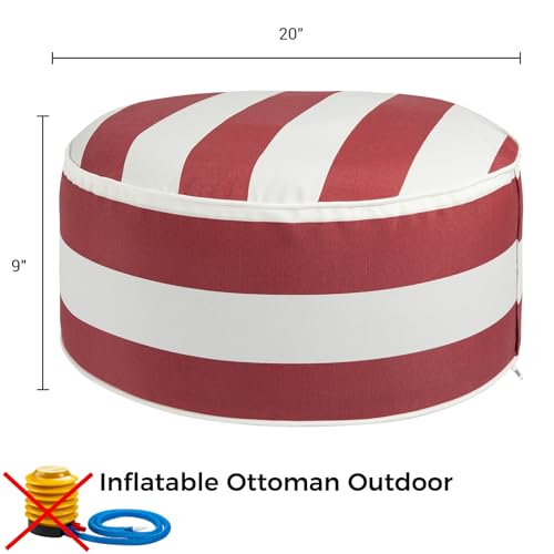 Inflatable Outdoor Ottoman with Air Pump,20"x9" Portable Patio Pouf,Water Resistant,Fade-Resistant,Round Blow Up Footrest Stools for Home Garden Camping Travel(Red White) - color: Red Stripe