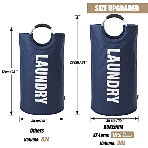 DOKEHOM 90L Large Laundry Basket, Collapsible Laundry Bag, Freestanding Tall Clothes Hamper, Foldable Washing Bin (Dark Blue) - color: Dark Blue, size: 90L