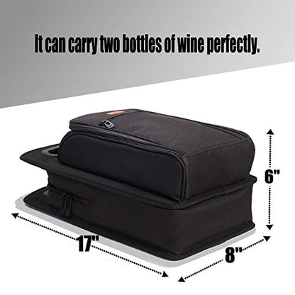 ALLCAMP 6 Piece Wine Travel Bag and Insulated Wine Carrier Tote Carrying Cooler Bag with Handle,Great Gift for Wine Lover - color: Large Black, size: 2 Bottle