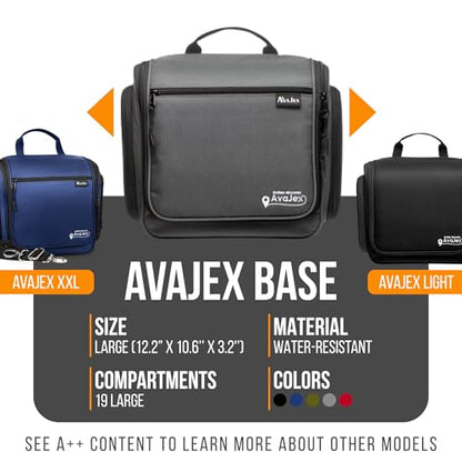 Travel Toiletry Bag for Men and Women - (10.6”x10.6”x3.2”) Large Hanging Toiletry Organizer - Waterproof Hygiene Bag with Metal XXL Swivel Hook, with Sturdy Zippers and 19 Compartments for Toiletries - color: L Grey