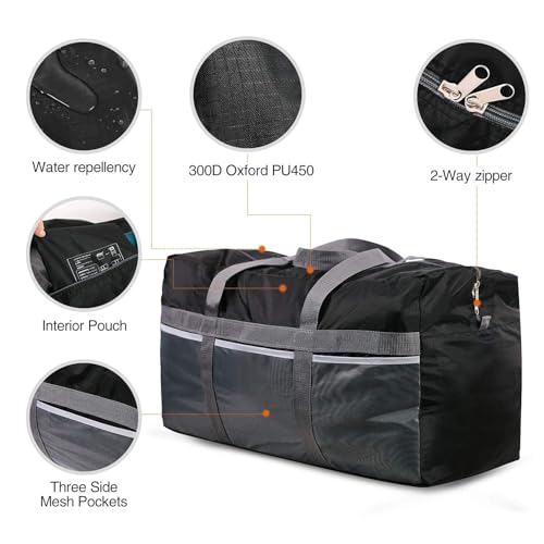 REDCAMP Foldable Travel Bag, Large Sports Bag, 75L/96L/100L, Lightweight Waterproof Tote Bag - color: 96L Black