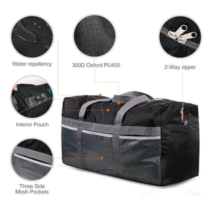 REDCAMP Foldable Travel Bag, Large Sports Bag, 75L/96L/100L, Lightweight Waterproof Tote Bag - color: 96L Black