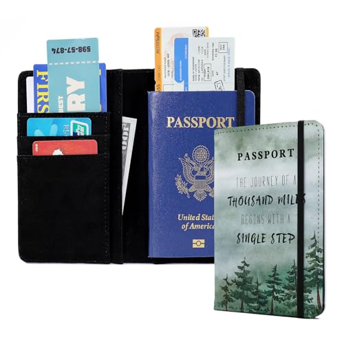 PDE-QUNLIAN Passport Book Holder Passport Wallet for Children Passport Holder for Kid Passport Cover for Boy and Girl Passport Case Passport Books Holder 1 PCS (6x4IN) - color: Green trees-1pcs