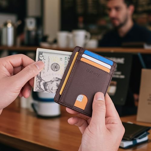 Buffway Slim Minimalist Front Pocket RFID Blocking Leather Wallets for Men and Women - Cross Coffee - color: Cross Coffee