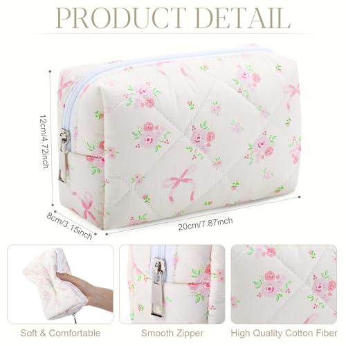 Paterr 20 Pcs Cotton Quilted Makeup Bag Bulk Coquette Cosmetics Bag Flower Aesthetic Essential Pouch Emergency Travel Toiletry Cotton Pouch Gifts for Women(Pink Bow) - style: Pink Bow