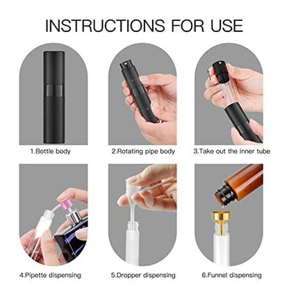Tekson 9PCS 8ml Travel Perfume Atomizer Refillable, Mini Cologne Spray Bottle Empty, Small Aftershave Sprayer for Liquid Dispenser with 1 Perfume Holder Organizer - color: 9 black+1 case